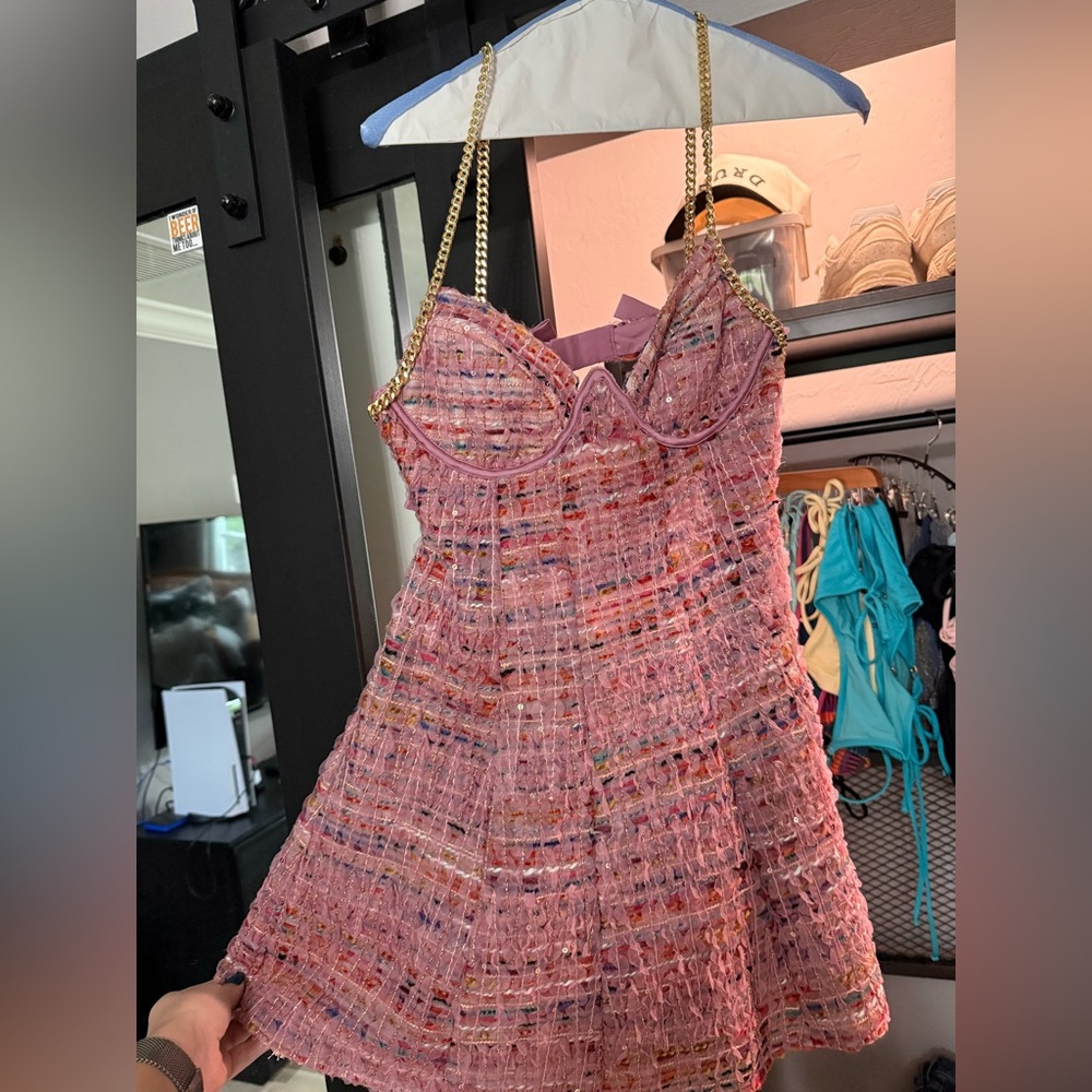 For Love And Lemons Pink Tweed Dress